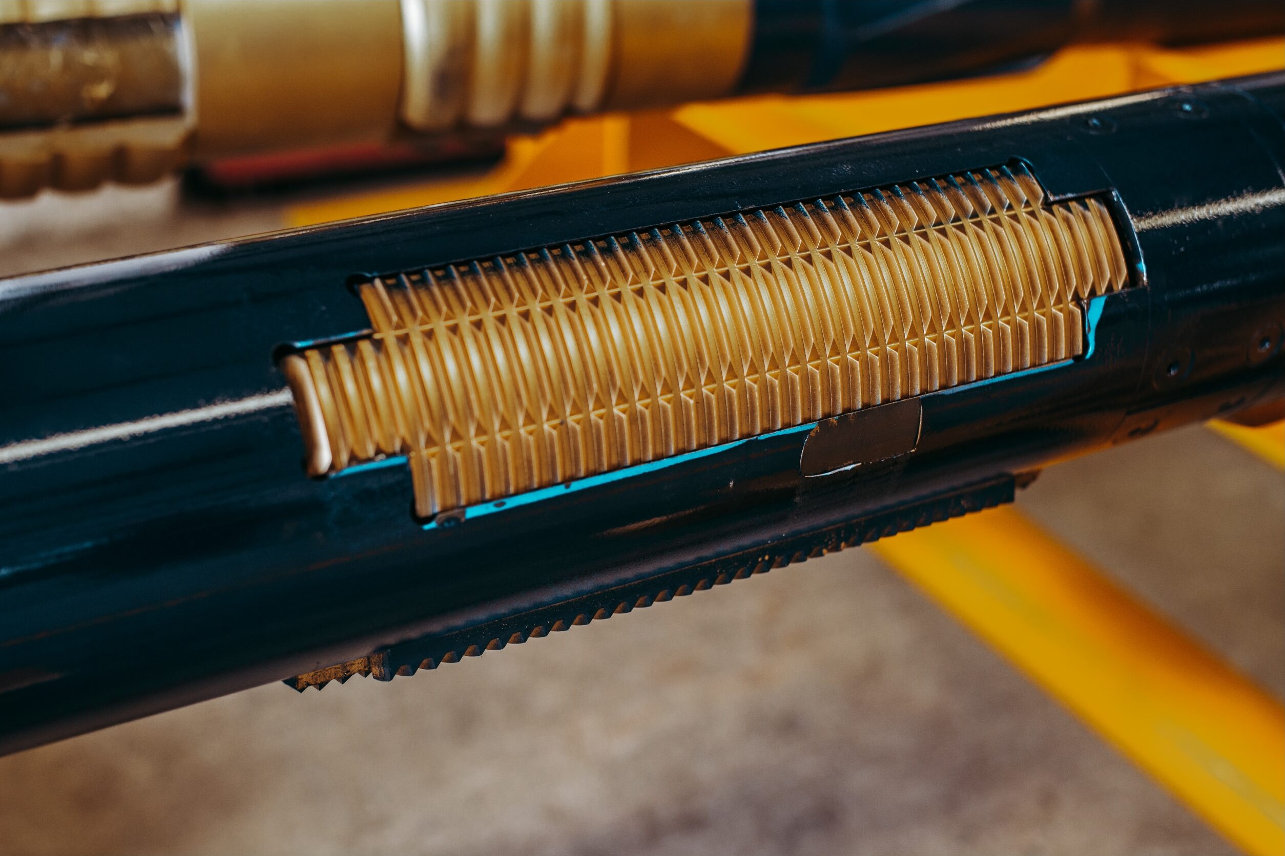 Close view of a carbon fiber centralizer on casing