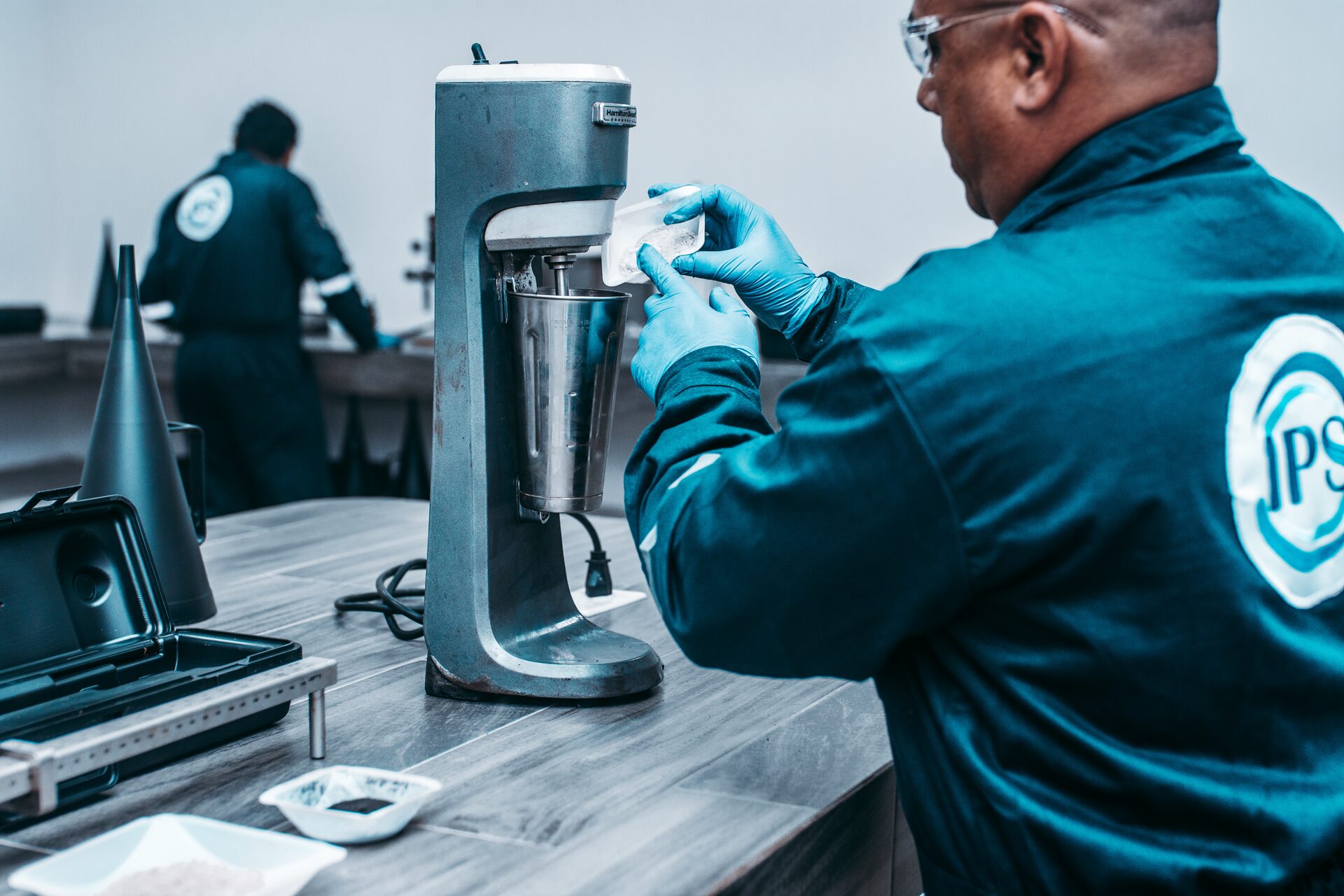 Fluid engineer testing a drilling fluid sample